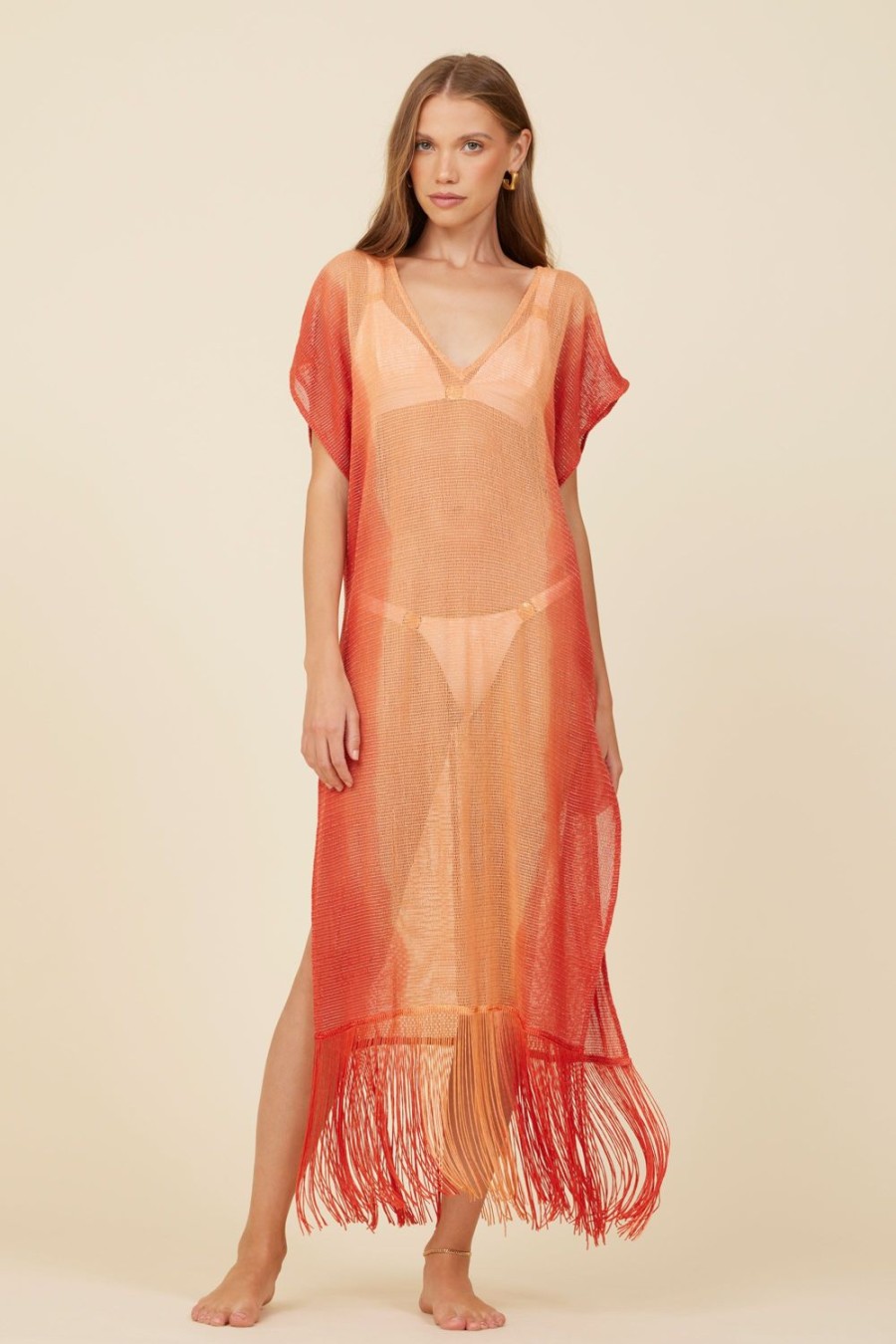 Women Surf Gypsy Bottoms | Metallic Rust Mesh Knit Ombre Tunic