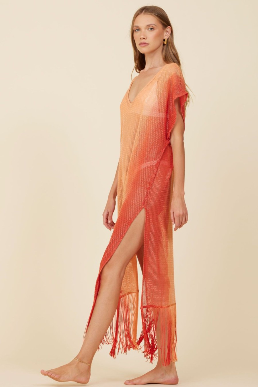 Women Surf Gypsy Bottoms | Metallic Rust Mesh Knit Ombre Tunic