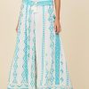 Women Surf Gypsy Bottoms | Teal Island Tribal Print Rayon Crepe Pants