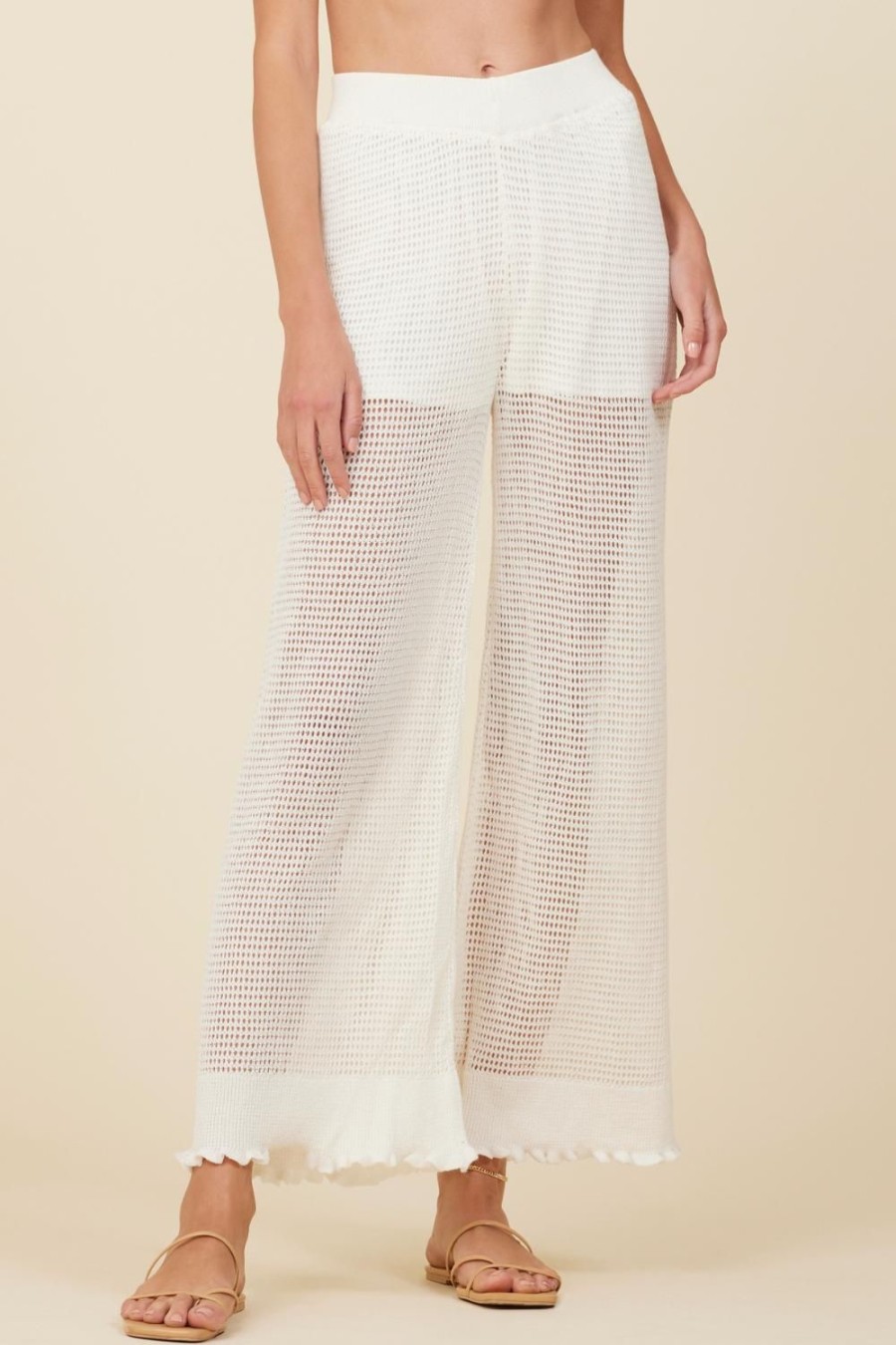 Women Surf Gypsy Bottoms | Ivory Mesh Knit Wide Leg Pant
