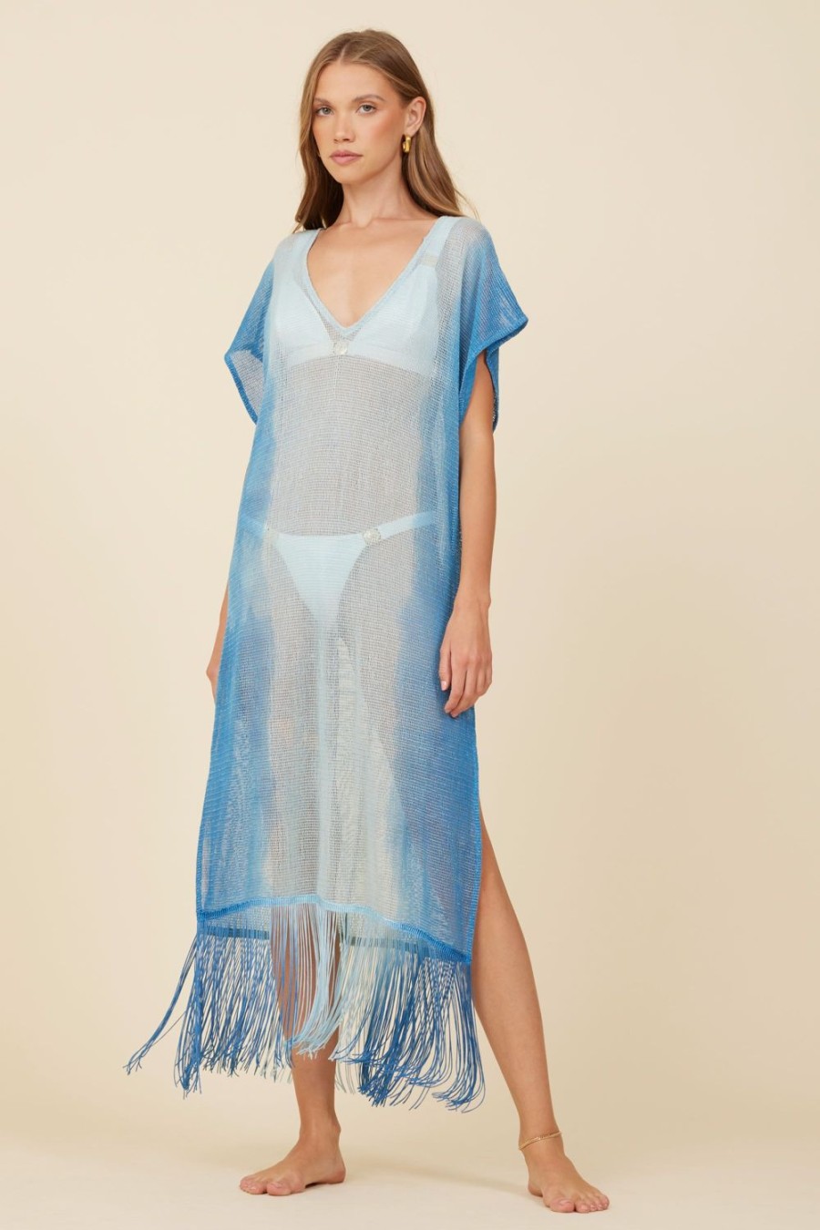 Women Surf Gypsy Bottoms | Metallic Teal Mesh Knit Ombre Tunic