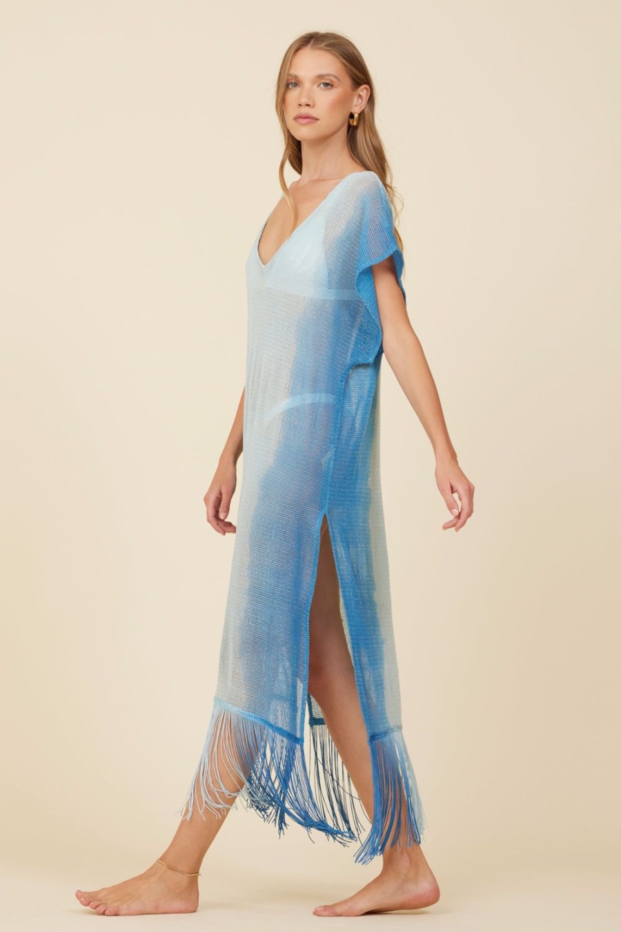 Women Surf Gypsy Bottoms | Metallic Teal Mesh Knit Ombre Tunic