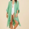 Women Surf Gypsy Bottoms | Paradise Green Textured Kimono W/Fringe
